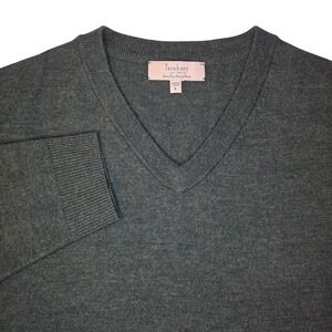 Turnbury Men's V Neck Sweater Extra Fine‎ Merino Wool Long Sleeve Size L Green